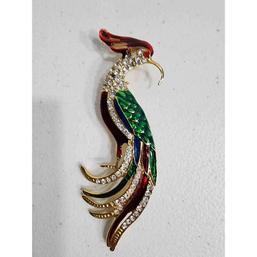 Fashion Jewelry Peacock Brooch Pin Colorful Crystal Enamel Gold Tone 4"